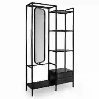 Black and Gold Antique Shelving Unit with Mirror